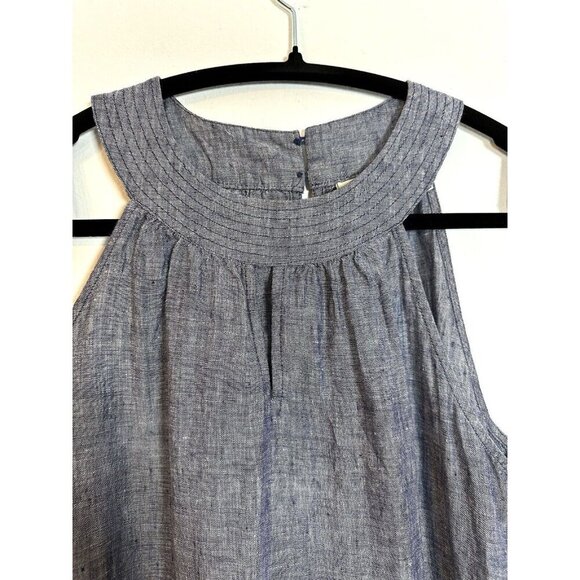St. Tropez West Dress Small Blue Linen Sleeveless A-Line Keyhole Chambray Vacay - Picture 4 of 9